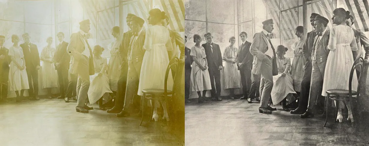 Alte Fotografie vor und nach der Restaurierung